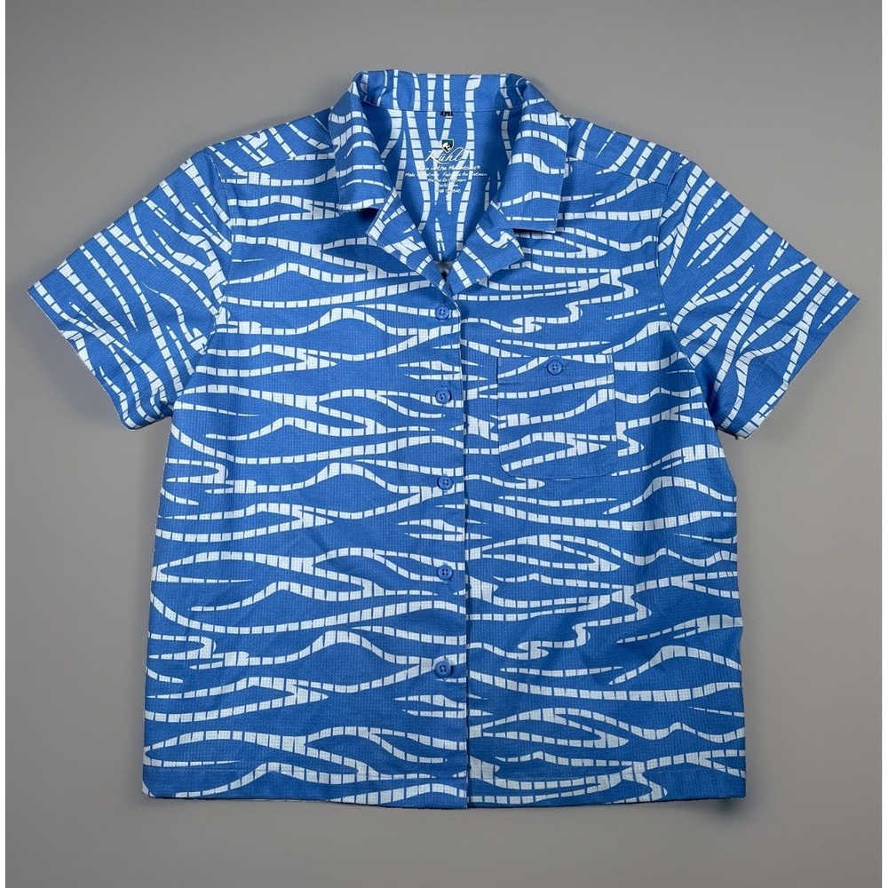 Kuhl Womens Small Blue Short Sleeve Button Up Shirt Sun Protection Trail Hiking